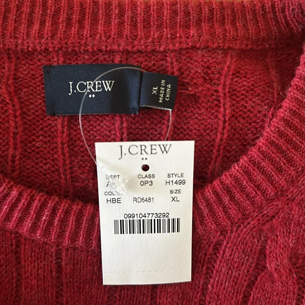 J. Crew  Red 100% Lambs wool  Cable Knit Crew Neck Sweater Size Men's XL
